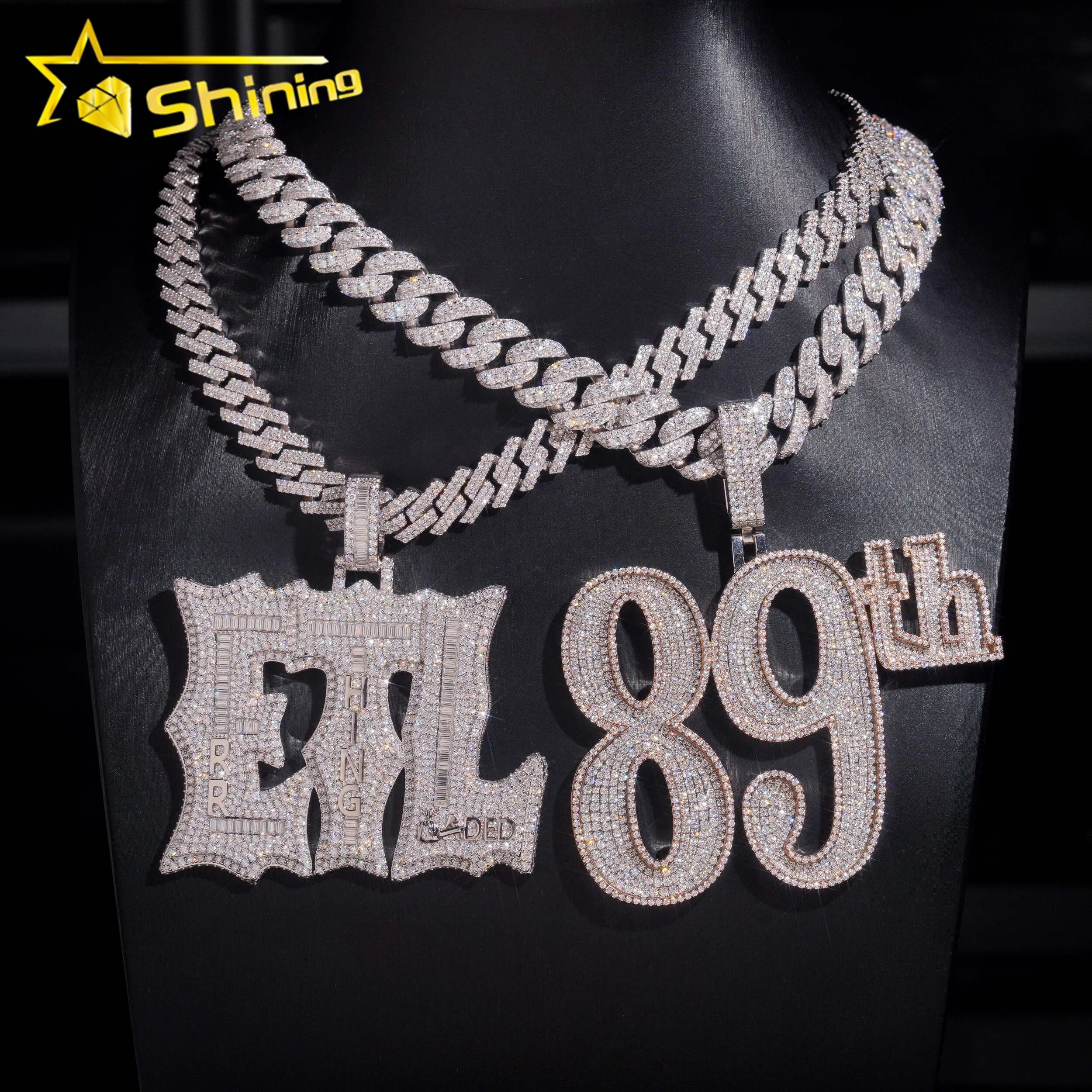 Hip Hop Custom Letter Number S925 Sterling Gold Plated Iced VVS Moissanite Round Brilliant Cut Claw Setting Pendant