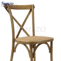 Wholesale Beech Oak Bistro Dining Rental Wedding Stackable Solid Wood Crossback Wood Cross Back Chair