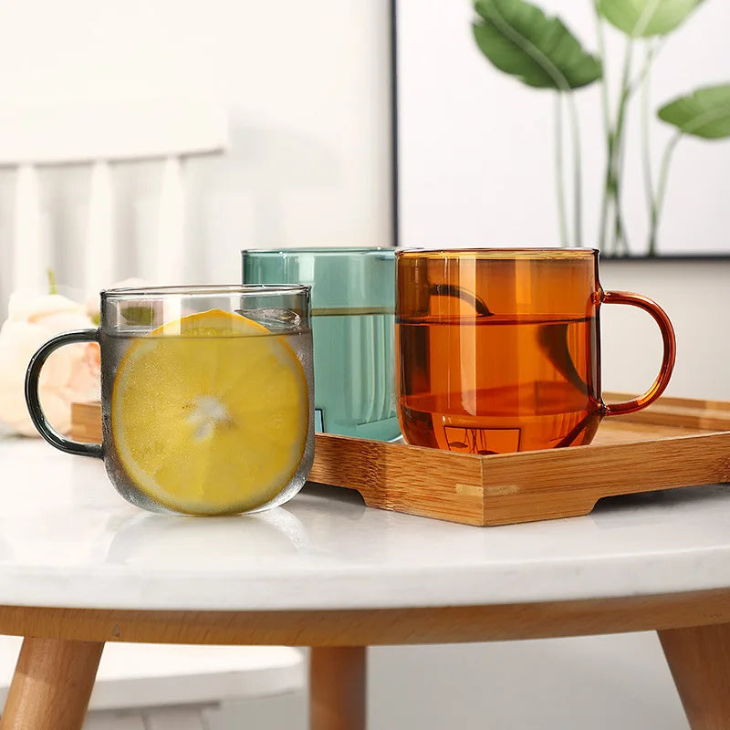 STOCK Coloured Glass Heat-proof Coffee Milk Breakfast Cup with Handle