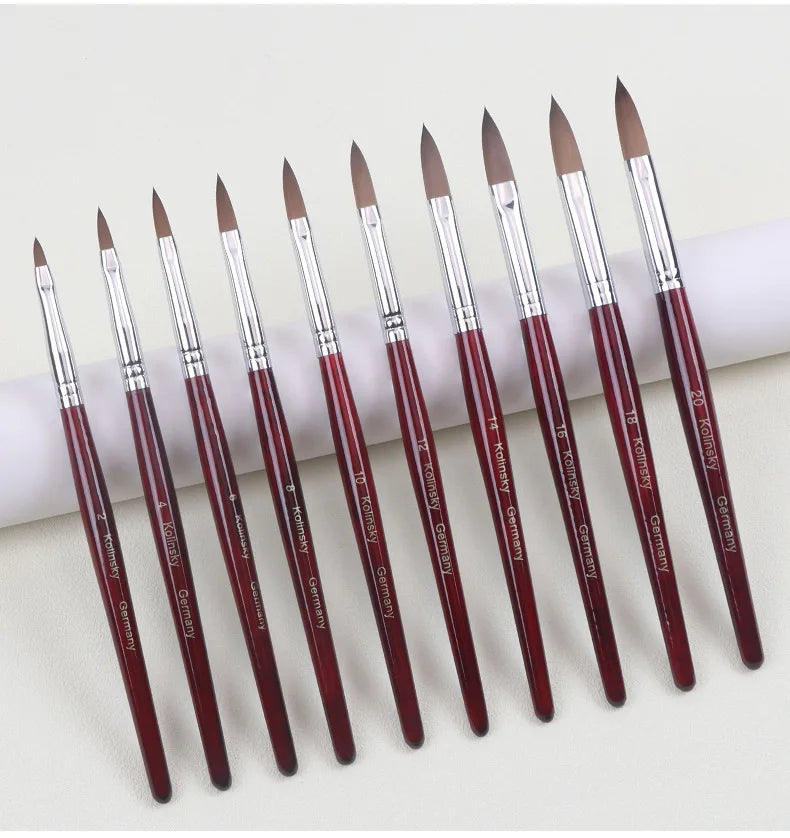 Cheap Hot Selling Red Wood Handle Kolinsky Custom Logo Size 8 10 12 14 16 18 20 Kolinsky Acrylic Nail Brush
