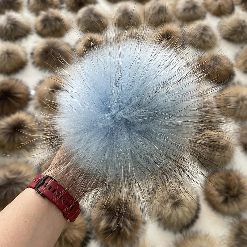 Pompom Fashion Animal Leather Hats Pompom Accessories Real Racoon Fur Pom Pom