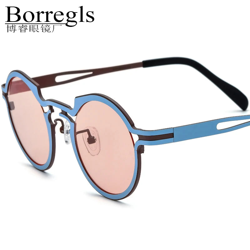 Borregls Colorful Titanium Sunglasses Men Vintage Round Fashion Women Polarized Mirrored UV400 Sun Glasses Retro Shades 185835T