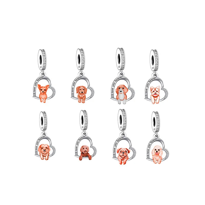 Fit Original Brand Charm Bracelet for Women Jewelry Making 925 Sterling Silver Beagle Dachshund Chihuahua Dog Bead Charm