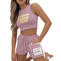 Urban Ship  Cross Border Women's Summer Product Sleeveless Waffle Two Piece Tank Top Shorts Running Sports Fitness Leisure Set