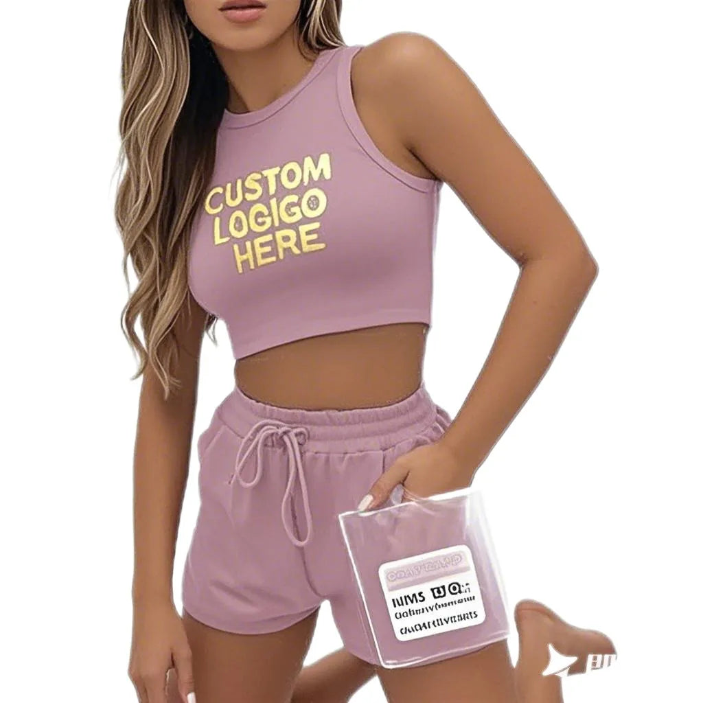Urban Ship  Cross Border Women's Summer Product Sleeveless Waffle Two Piece Tank Top Shorts Running Sports Fitness Leisure Set
