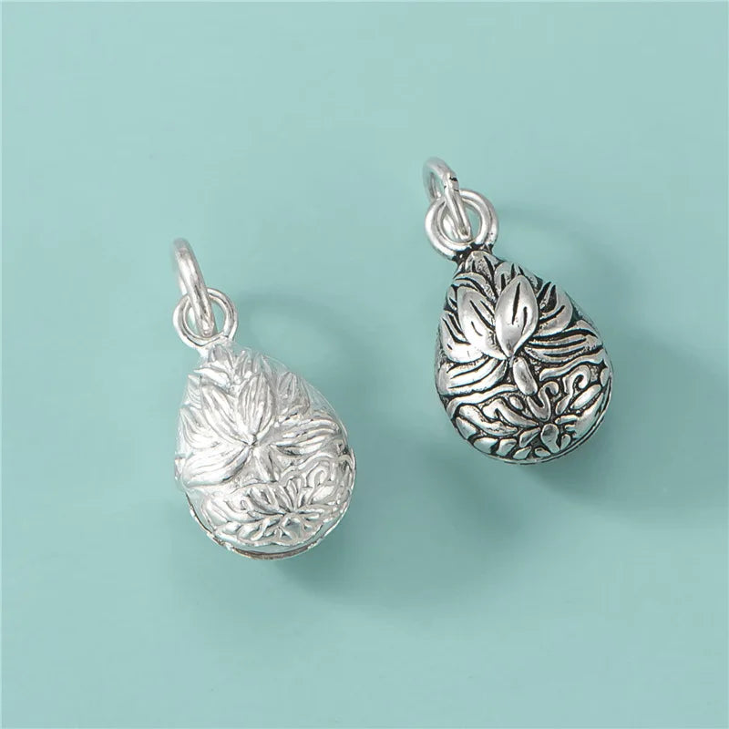 Hertiny Jewelry Lotus Bell Pendant Oxidized 925 Sterling Silver for Jewelry Finding