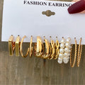 6Pcs/Set Fashion Vintage Pearl Hoop Earring Set Women Geometric Metal Round Earrings for Women Jewelry Gifts