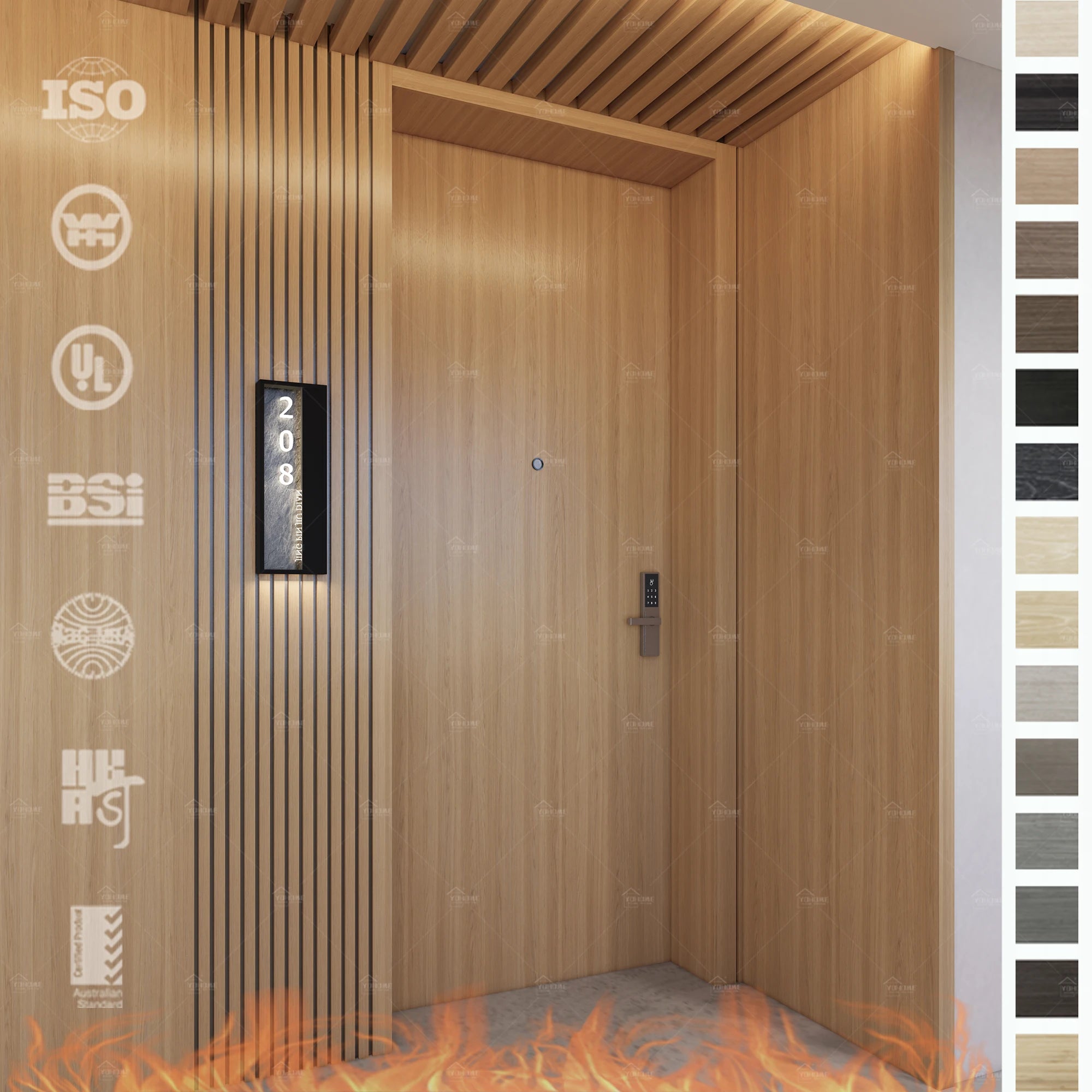 China Foshan Good Quality Factory Custom Hotel Doors Soundproof Stc42 Hotel Door Fire Proof 5 Star Hotel Guest Room Door