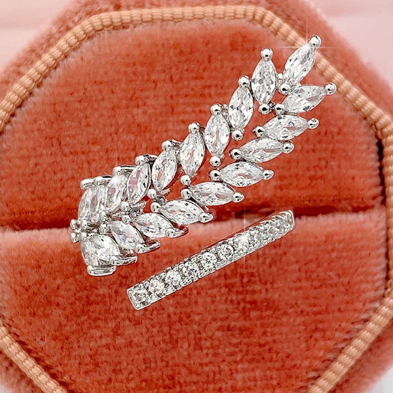 CAOSHI Bridal Jewelry Silver Gold Color Chic Marquise Shape Withe Zirconia Ring for Women Open Adjustable Leaves Finger Ring