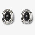 Fashion Retro Trendy Platinum Plated Brass Large Irregular Oval Black Onyx Stud Earrings Unisex Jewelry Gift