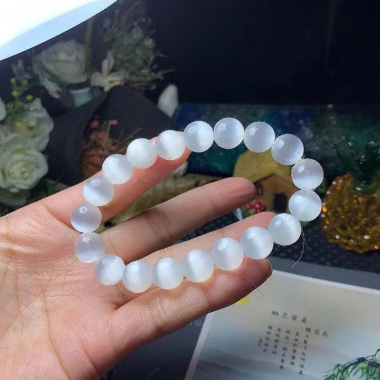 Wholesale Natural Selenite Crystal Bracelet with White Stone Beads Eco-friendly Polished Design