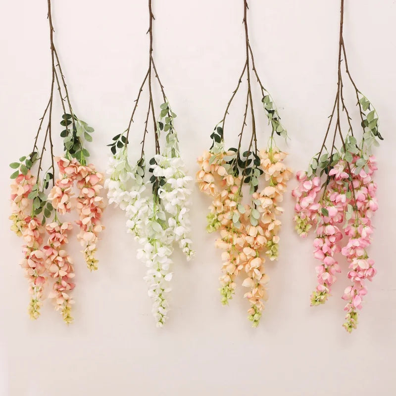 M091 Wedding Decoration Hanging Flowers White Wisteria Vine Garland Rattan Flowers Silk Long Wisteria Flower Artificial Wisteria