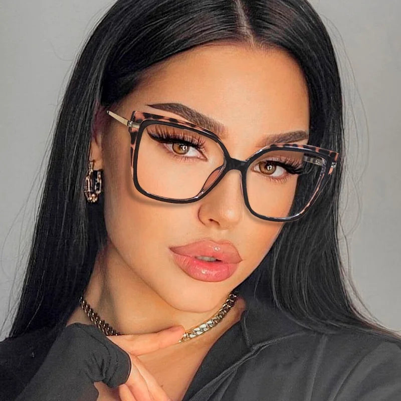 Custom logo Big square Anti Blue Light Computer Eyeglasses Designer Women Double Color Tr90 Frame Eyeglasses