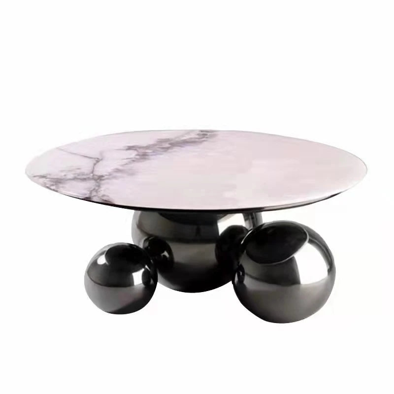 Modern Luxury Marble Top Spherical Table Foot Coffee Table Stainless Steel Center Living Room Furniture Gold Metal Centre Table MegaBDM