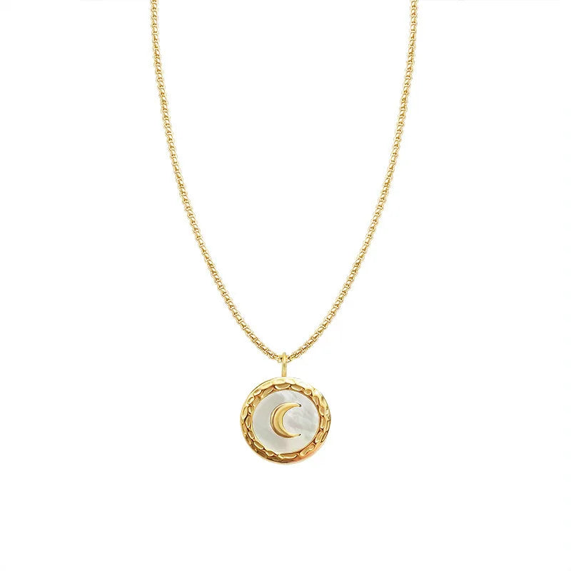 Laodun Fashion Natural Shell Moon Chain Necklace for Women 18K Gold Vermeil Statement Stainless Steel Collar Necklace
