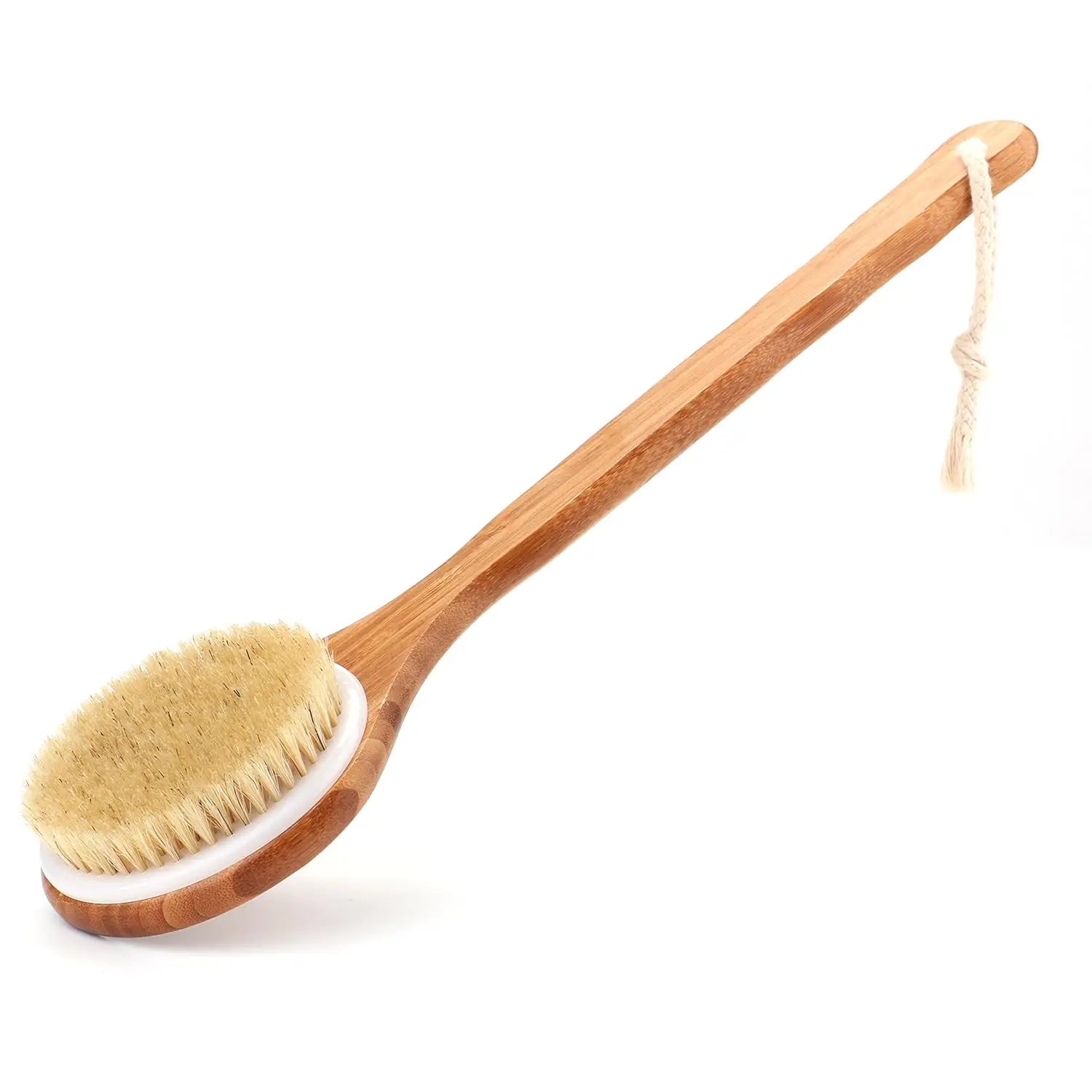 Manufacturer Wood Bamboo Long Handle Round Massage Shower Exfoliating Boar Bristle With Pumice Stone Bath Brush