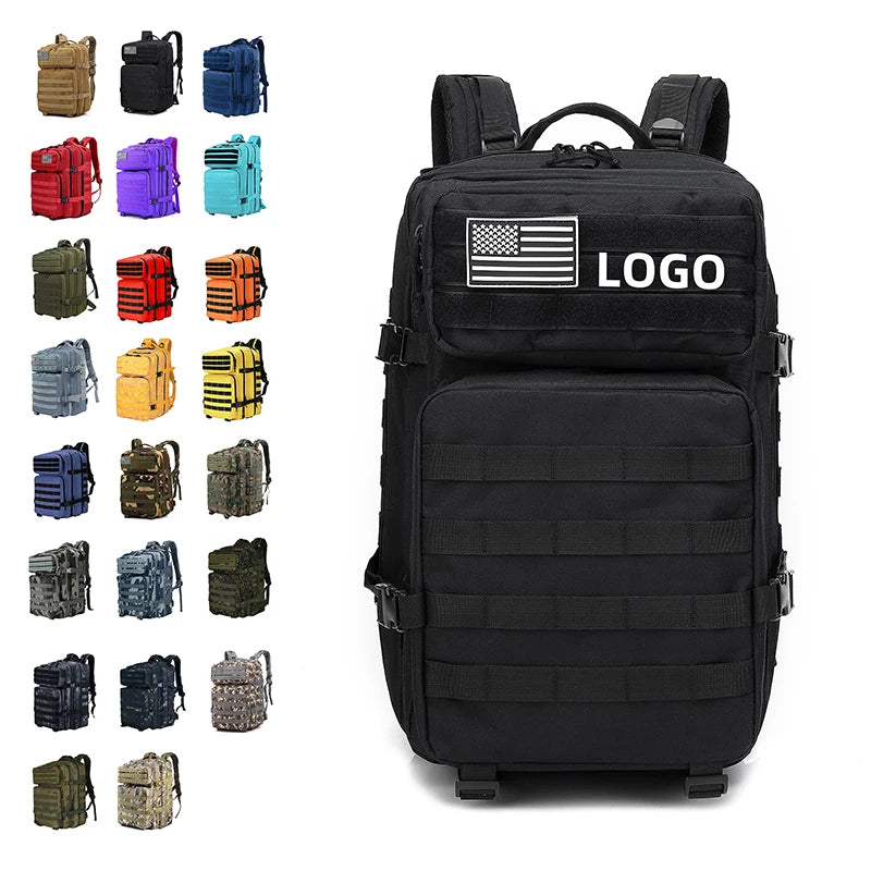 Custom 45L Molle Tactical Gym Fitness Backpack Men's Style Hiking Rucksack with Zipper Closure for Hunting and Mochilas