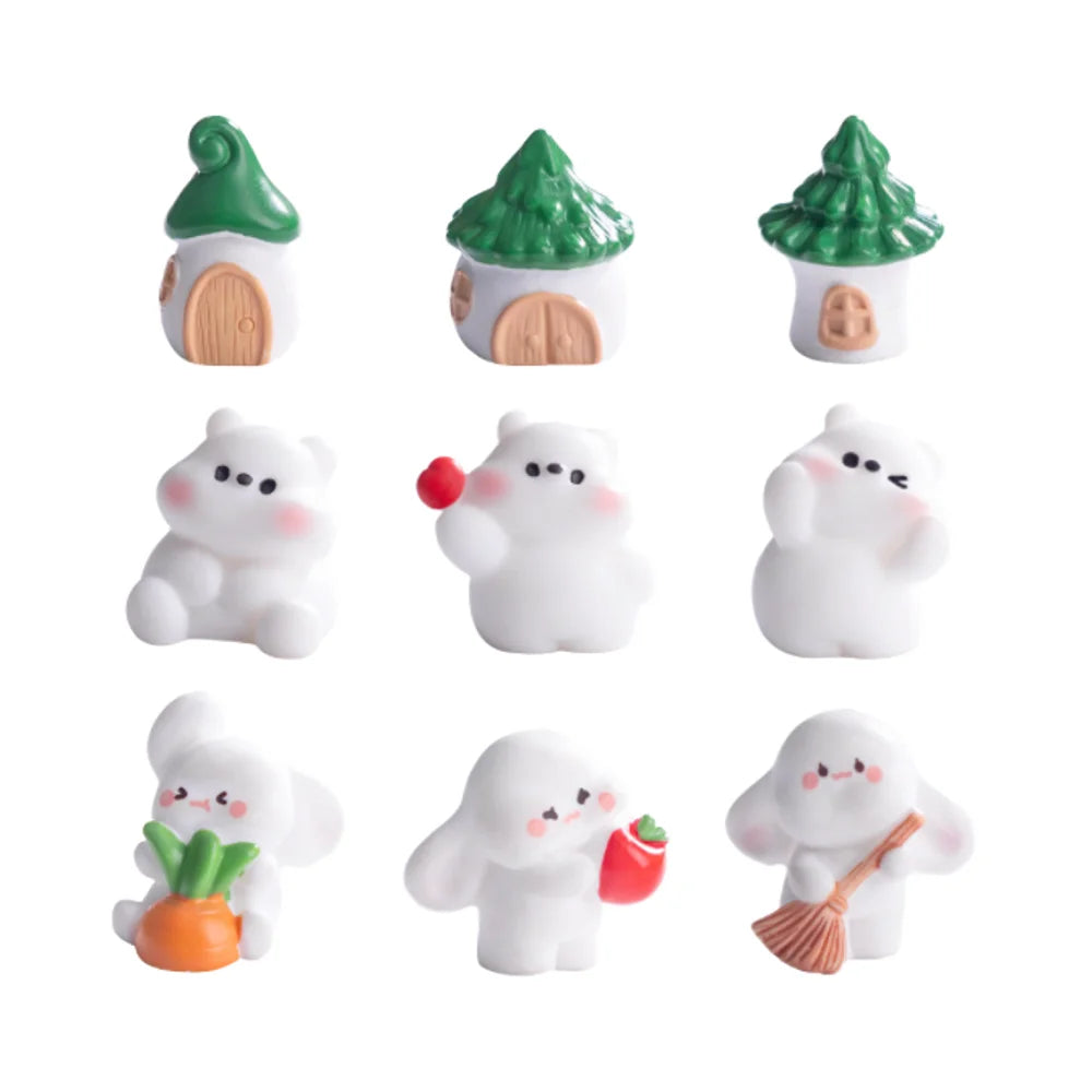 Resin Mini Tree House Fashion Cartoon 3D Bear Rabbit Graveyard Figurines Terrarium Miniature Animals Mini Figurines Wholesale