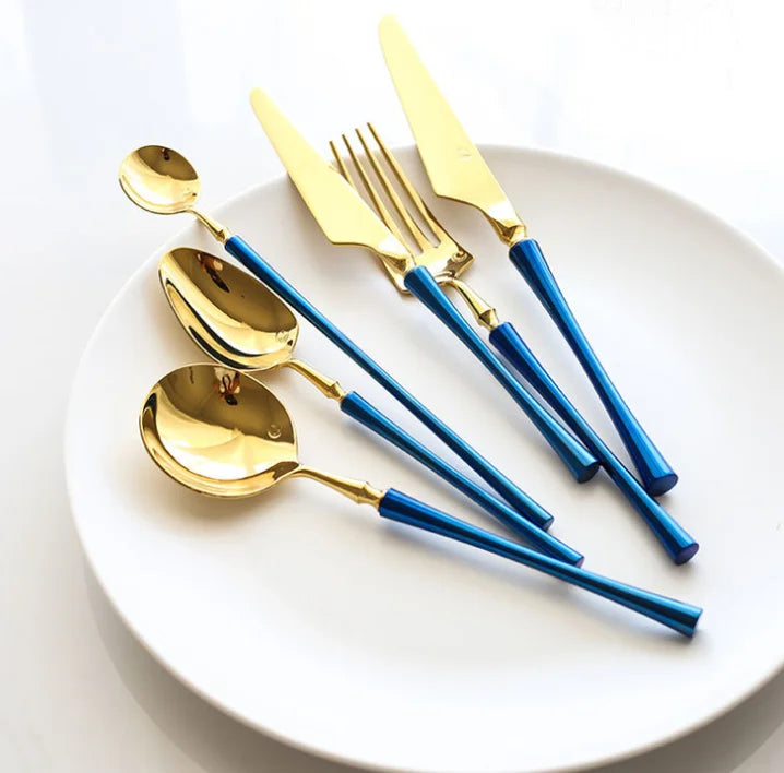 Wholesale New Stainless Steel Gold Plated Flatware Wedding 4pc 5pc Cutlery Set