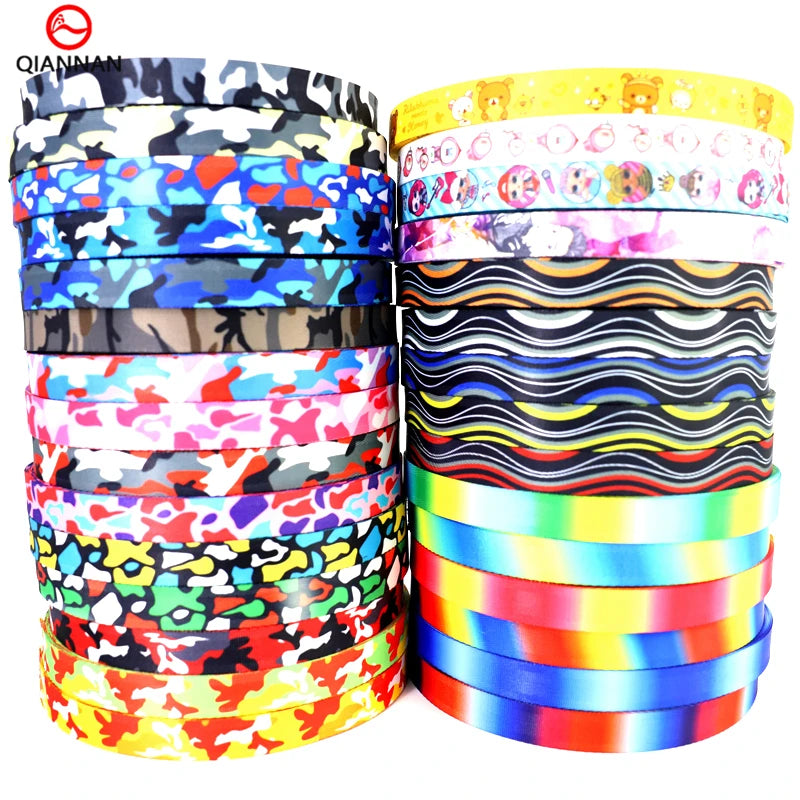 Wholesale 20mm Eco-Friendly Heat Transfer Printing Webbing Camouflage Cartoon Rainbow Pattern Bags Shoes Pet Traction Pendant