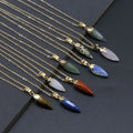 Classic Women Agate Stone Link Chain Necklace Natural Stone Crystal Bullet Pendant Necklace