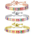 Fashion Silver 18k Real Gold Plated Adjustable Colorful Rainbow Cubic Zircon Tennis Chain Bracelet Jewelry for Woman