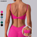 Womens Custom Logo Twisted Back Gym Workout Top Fitness Running Yoga Crop Tops Square Collar Sportswear Sports Bra for Women