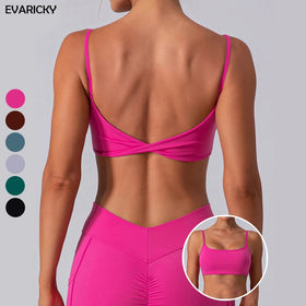 Womens Custom Logo Twisted Back Gym Workout Top Fitness Running Yoga Crop Tops Square Collar Sportswear Sports Bra for Women