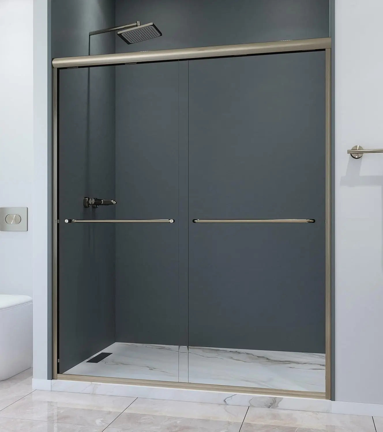 Classic 56.5-60" Wx 72" H Semi-Frameless Double Sliding Glass Shower Door With 1/4" Tempered Safety (Brushed Nickel)