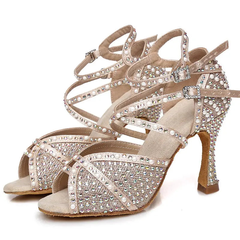 Customized Classic Latin Dance Shoes for Women New Woman Latin Shoes with Rhinestone Salsa Dance Shoes