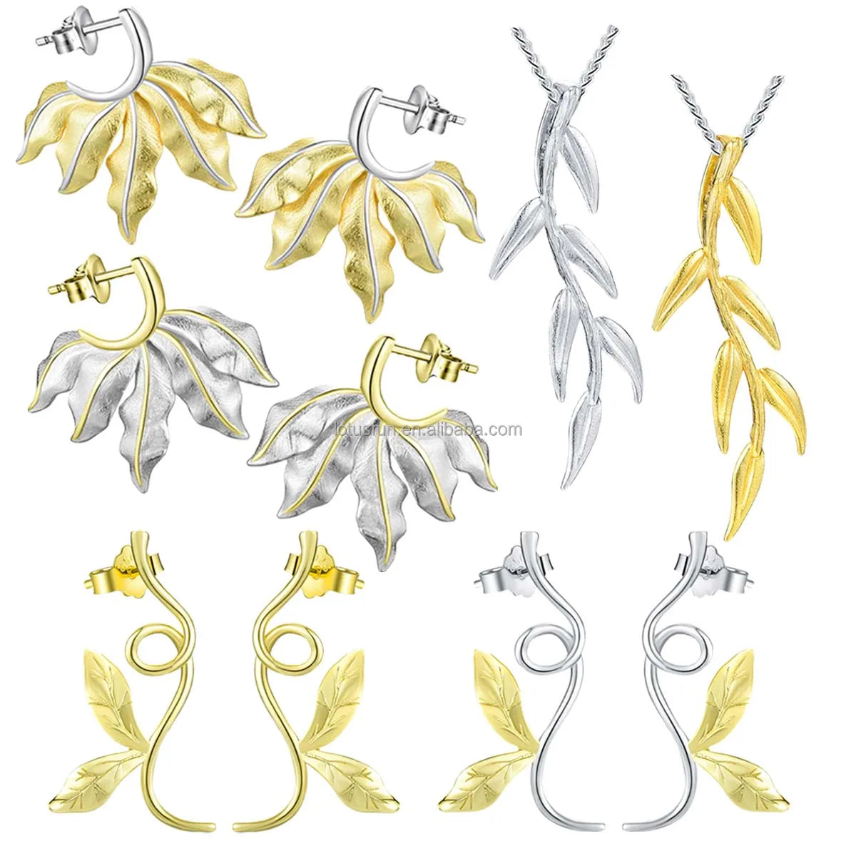 Lotus Fun Wholesale Trendy Fashion Jewelry 925 Sterling Silver Tree Branch Pendant & Earrings for Women Fine Jewelry for Women