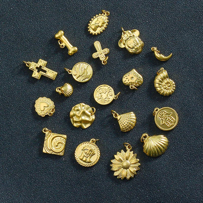 Queen Cross Dog Bone Shell Moon Charms Stainless Steel DIY Connectors Pendant for Necklace Jewelry Accessories