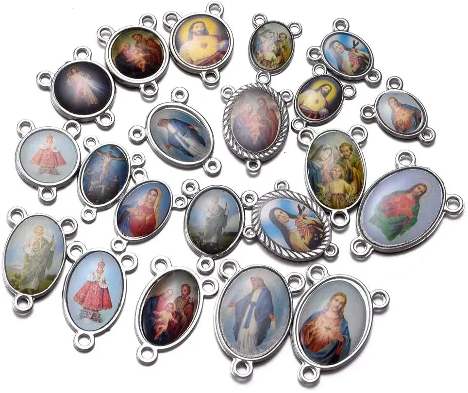 40pcs Mix Rosary Cross and Center Maria Crucifix Medal Charms Pendants for Crafting Jewelry Rosary Necklace Bracelet