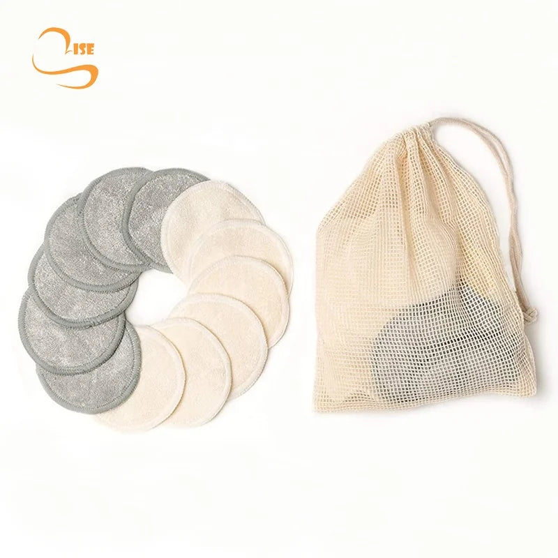 3.15" Round Soft Bamboo Terry Reusable Makeup Remover Pads Cotton Bag Set Cleaning Pad Wash Face Scrub