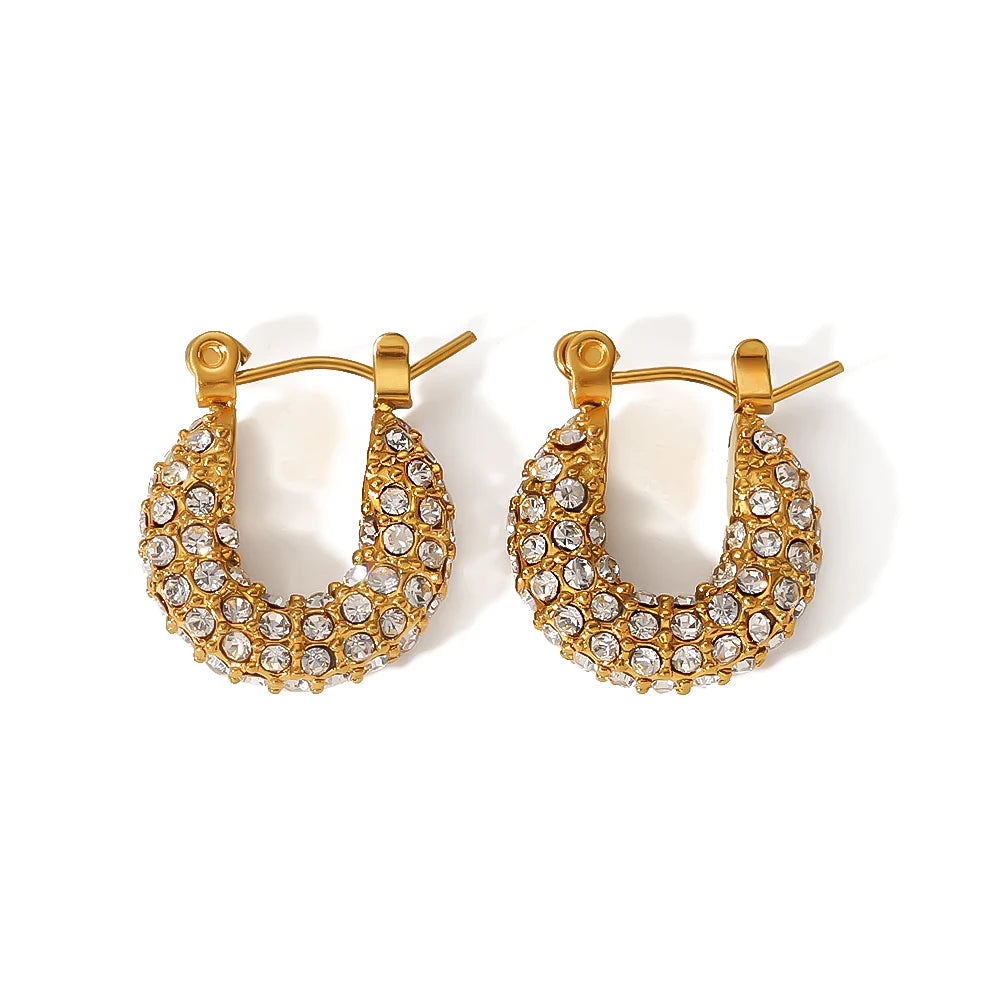 Luxury 18K Gold Plated Stainless Steel Hoop Earrings for Women Shiny Full Cubic Zircon Diamond Micro Paved Trendy Style Parties