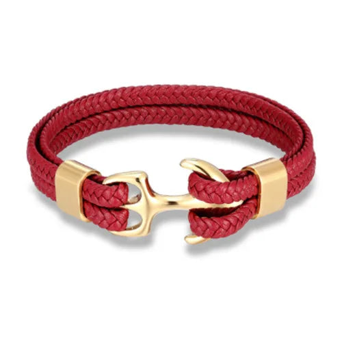 European And American Titanium Steel Bracelet Black Leather Braided Anchor Leather Jewelry Bracelet For Men