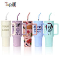 Topjlh Sublimation Tumbler Stainless Steel Insulated Tumblers Blanks Water Bottle Travel Cups Matte 40oz Tumbler with Handle