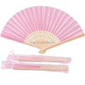 FAREA Pink Bamboo Handheld Folded Fan Imitated Silk Fabric Portable Pyramid Design for Wedding Party Favors Baby Shower Gifts