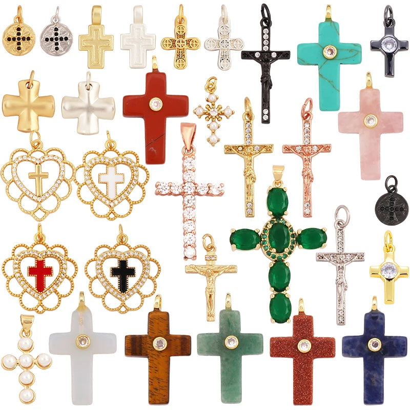 New Religious Style Charm PendantCross 18K Gold Plated Inlaid Cubic ZirconiaJewelry Necklace Bracelet Accessories Supplies L05