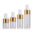 Empty Small Sample Vials 1ml 2ml 3ml 5ml clear Dropper Glass Bottle with Gold Dropper White Top 1 ml Sample Bottle for Travel