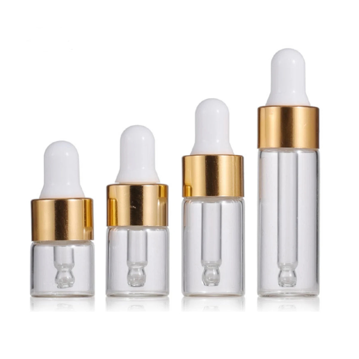 Empty Small Sample Vials 1ml 2ml 3ml 5ml clear Dropper Glass Bottle with Gold Dropper White Top 1 ml Sample Bottle for Travel