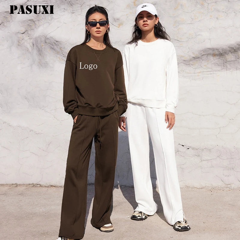 PASUXI Hot Selling 2026 Long Sleeve Tops and Pants Activewear Sets Round Neck Solid Two Piece Tracksuit for Women