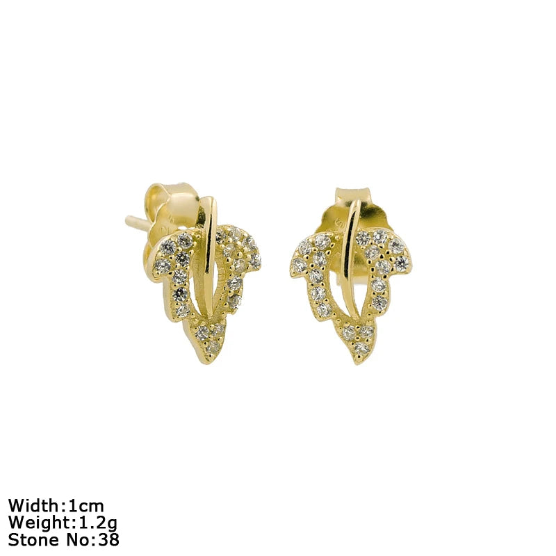 New Custom Jewelry 925 Earrings Tiny Stud Earring Sterling Silver Ear Stud Leaf Earrings Mini Design with 18K Gold Plated