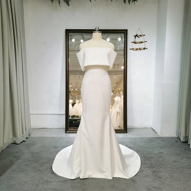 Jancember RL026 Modest Satin Elegant Off Shoulder Mermaid Wedding Dresses for Women