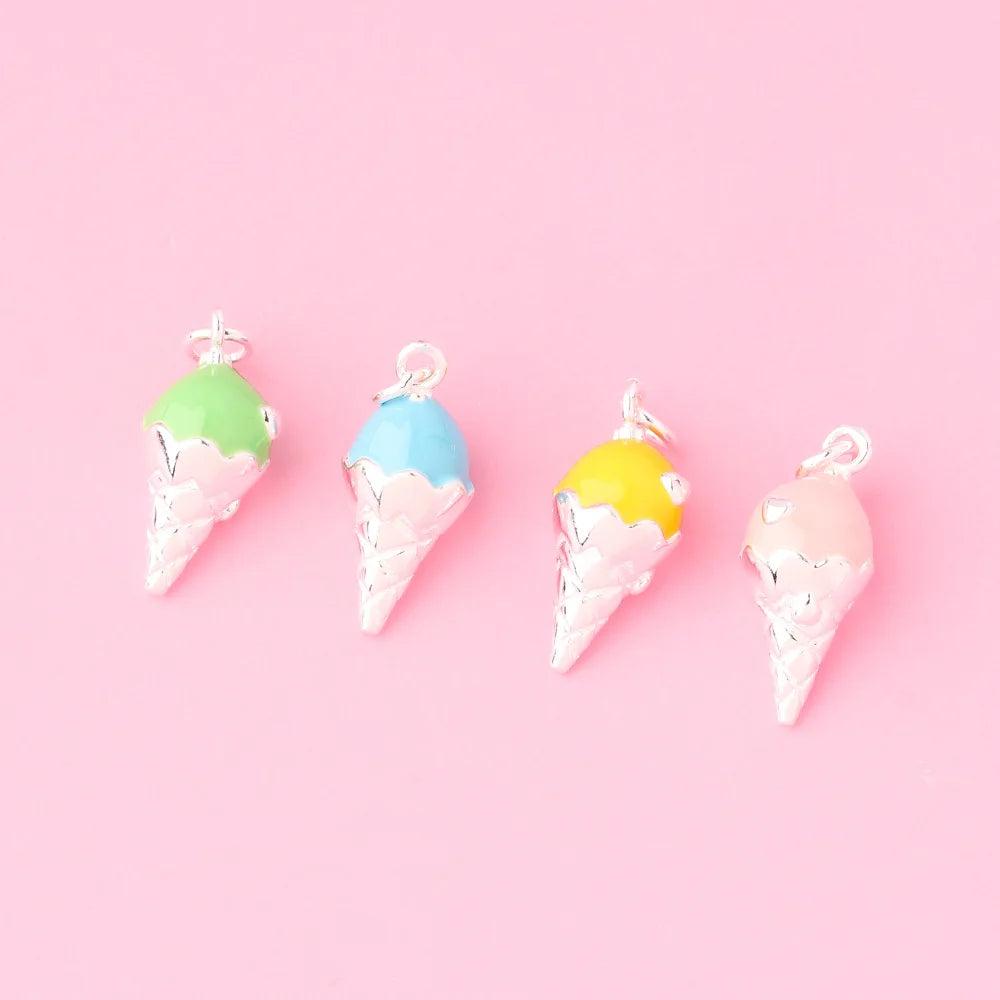 Cute 925 Sterling Silver Enamel Colorful Ice Cream Pendants for DIY Jewelry Making Supplies