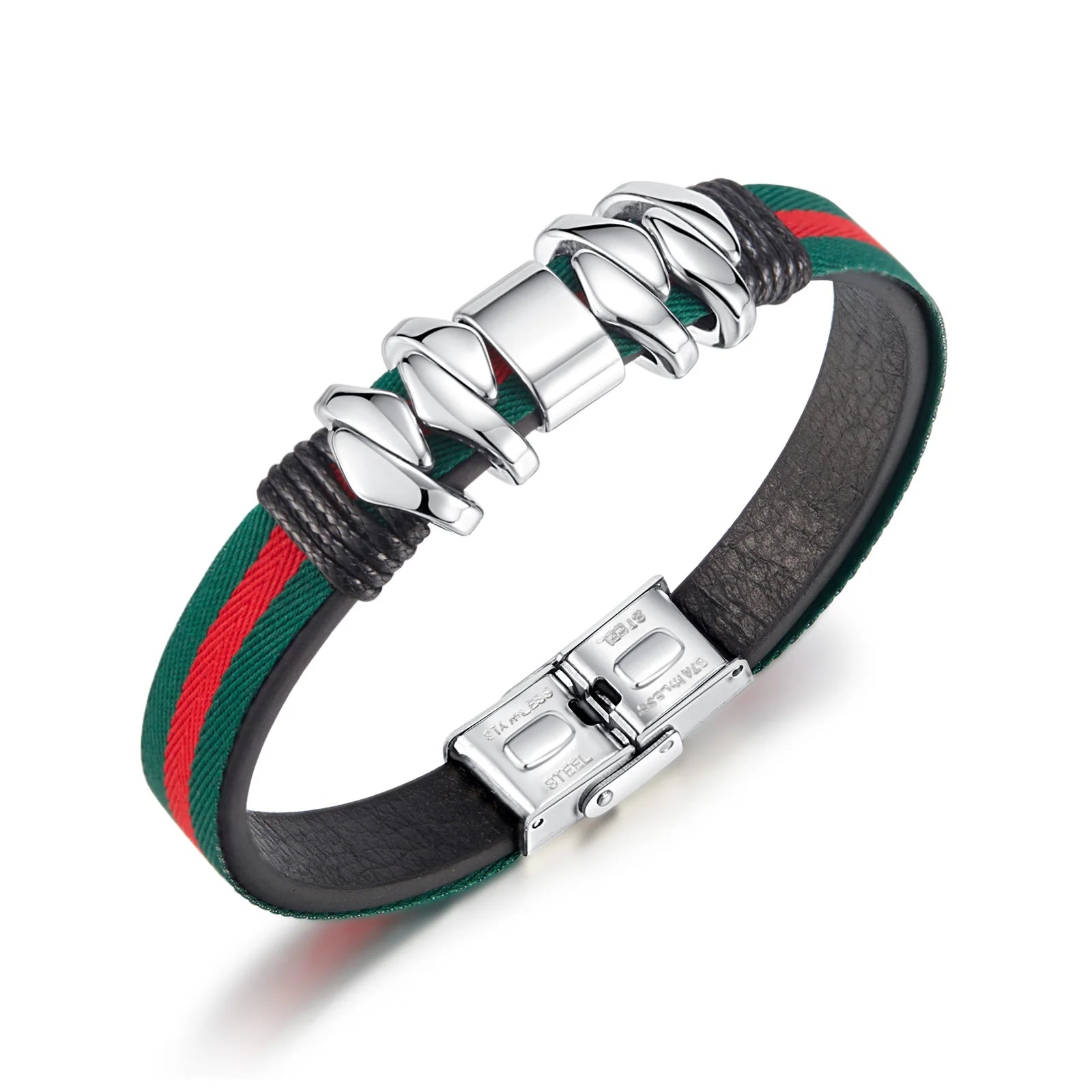 Wholesale Latest Design Fashion Jewelry Wholesale Vintage Stainless Steel Double Layer Colorful Leather Arm Bracelet Men