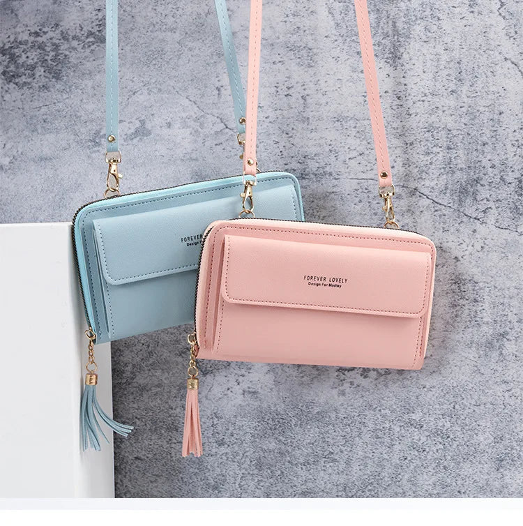 Soft Leather Mobile Wallet Women's Carrying Strap Mini Crossbody Shoulder Bag