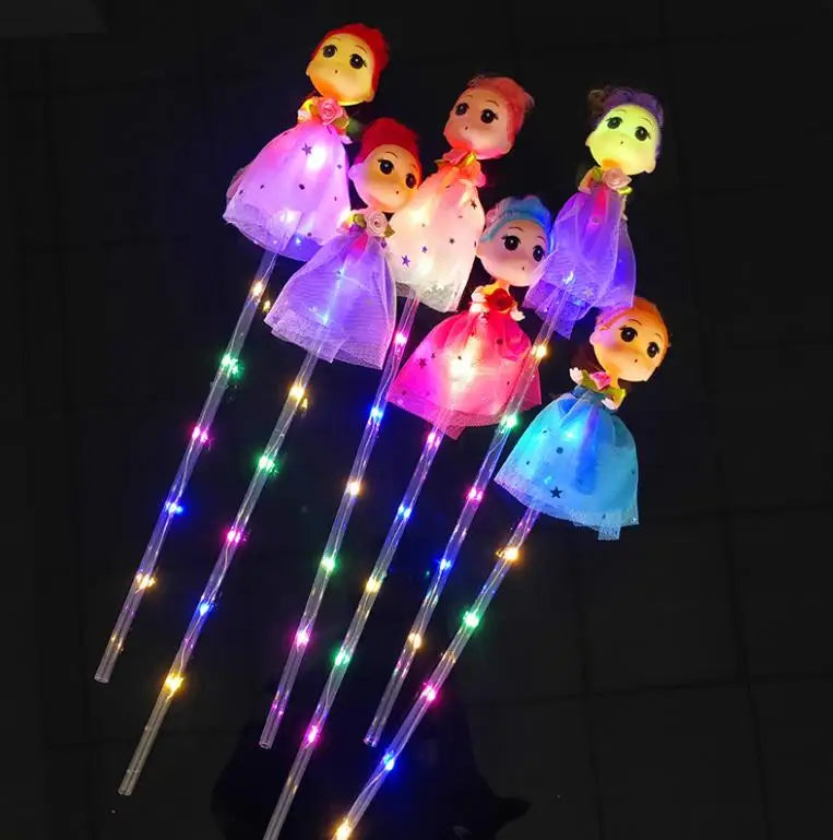 Light up LED Princess Doll Wand Kids Fun Birthday Party Favor the Stick Top With Figures Magic Fairy Wand