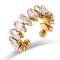 Fashion Open Female Stainless Steel Luxury Adjustable Ring Bangle Set Zircon 18K Gold Plated Delicate Bracelet