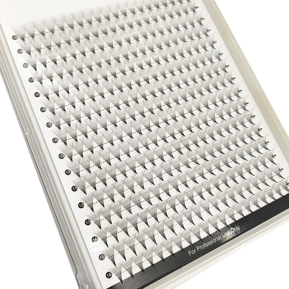 Private Label 14D Large Tray 320 Pre-Made Volume Fan Eyelash Extensions Short Stem Pro-Made Fans with Pointy Base Premade Fans